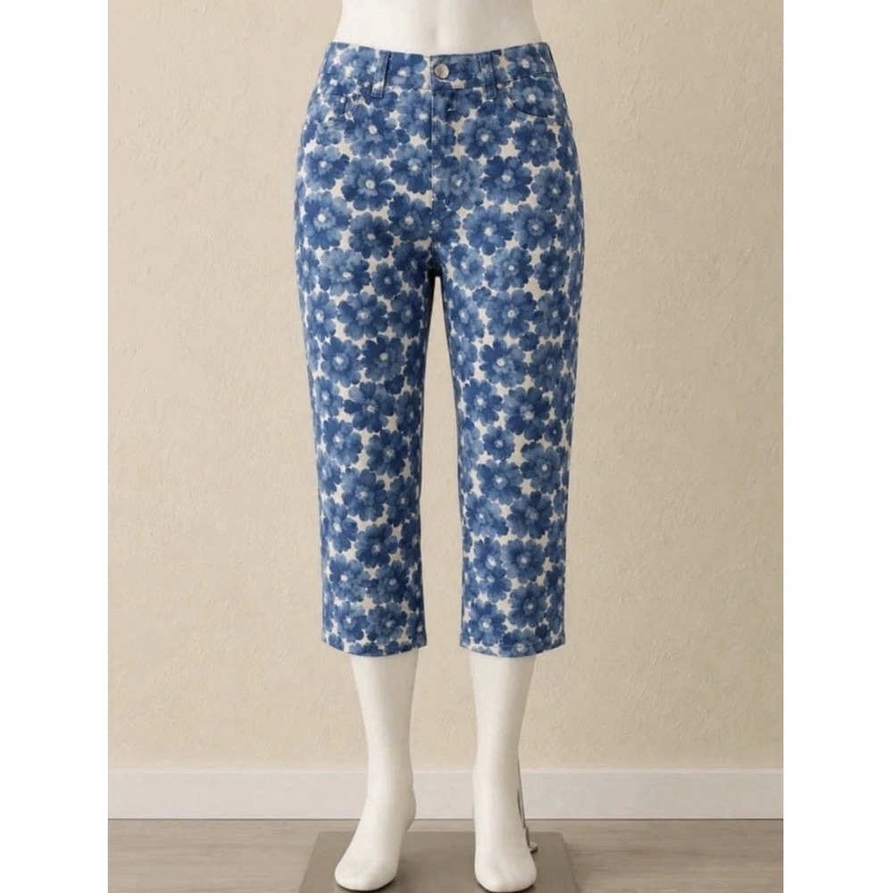 New Sz. 6 New York Signature Blue Floral Capri #969*10–Jft